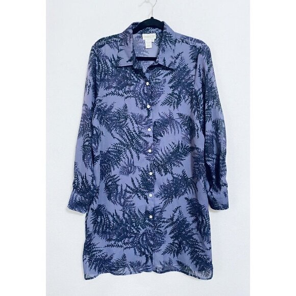 Coldwater Creek Womens Large Fern Print Sheer Tunic Top Jacket Purple Boho - Picture 1 of 6